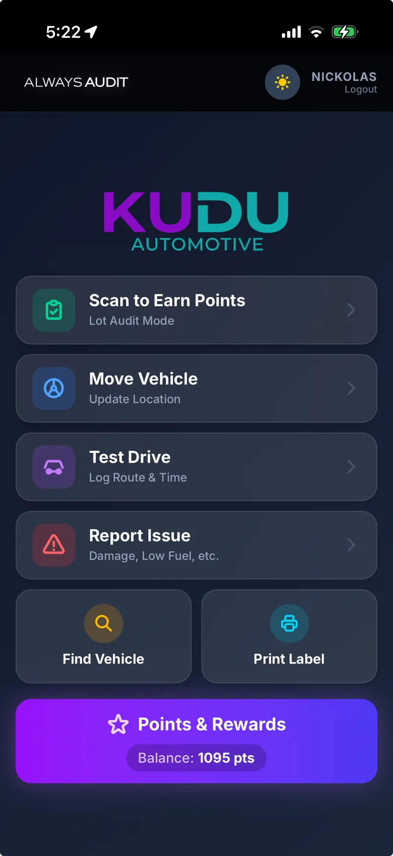 Always Audit mobile app home screen